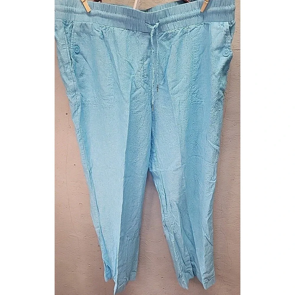 Jones New York Blue Linen Stonewash Ankle‎ Pants XL